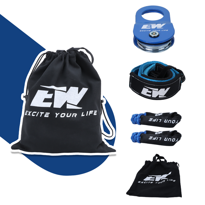 1Offroad Recovery Kit Include 3" x8' Tree Saver Synthetic Soft Shackle with Extra Sleeves and 10 Ton Snatch Block Pulley-1