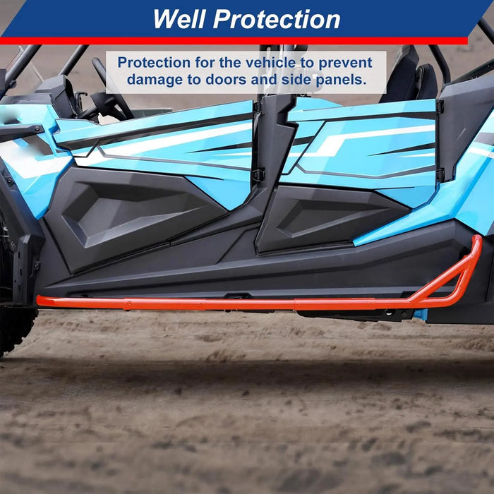 RZR XP 4 1000 Rock Sliders Nerf Bars Orange Heavy Duty Side Steps Tree Kickers-3