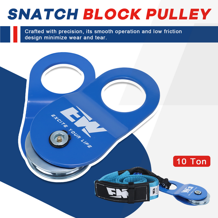 Offroad Recovery Kit Include 3" x8' Tree Saver Synthetic Soft Shackle with Extra Sleeves and 10 Ton Snatch Block Pulley-4