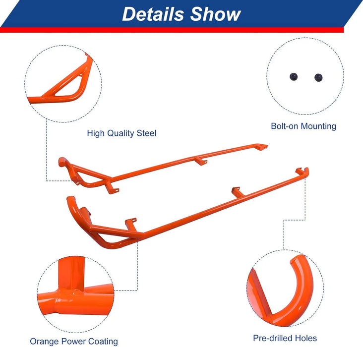 RZR XP 4 1000 Rock Sliders Nerf Bars Orange Heavy Duty Side Steps Tree Kickers-4