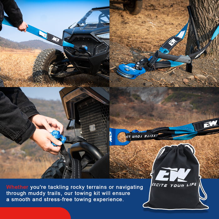 Offroad Recovery Kit Include 3" x8' Tree Saver Synthetic Soft Shackle with Extra Sleeves and 10 Ton Snatch Block Pulley-5