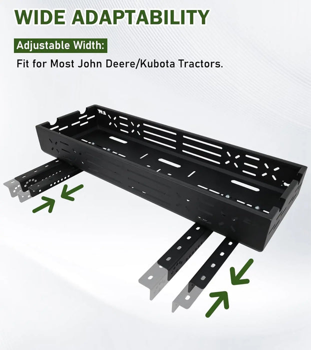 Universal Tractor Tool Box Tray with Bracket 46.5x15.6x5.7 Inch Extra Large Aluminum Tractor Tool Basket 180 LB Capacity Carrier for Farmers Landscapers Ranchers-5