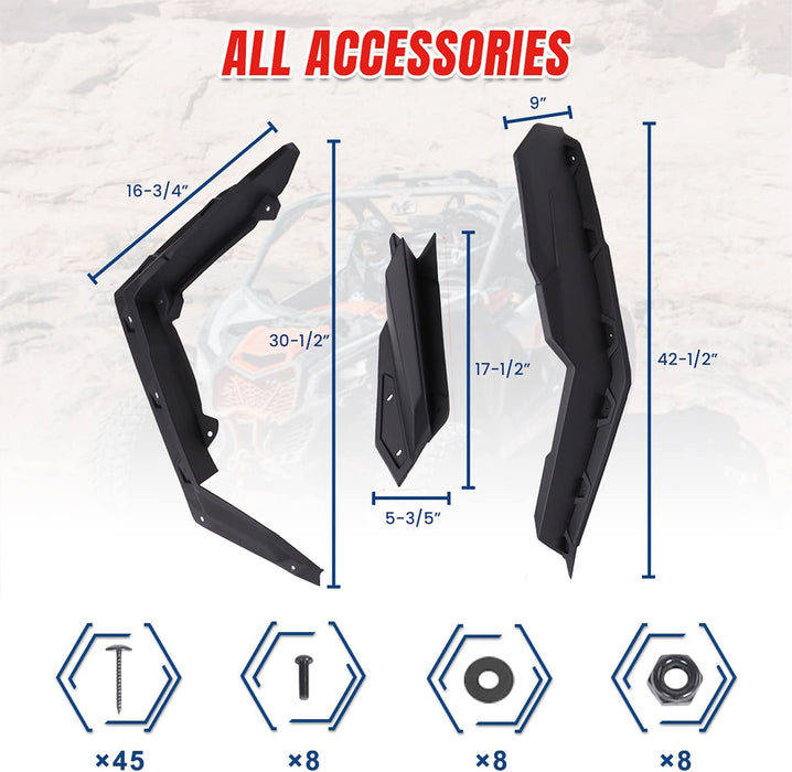 Maverick X3 Fender Flares with Factory Large Head Screws Extended Mud Guards