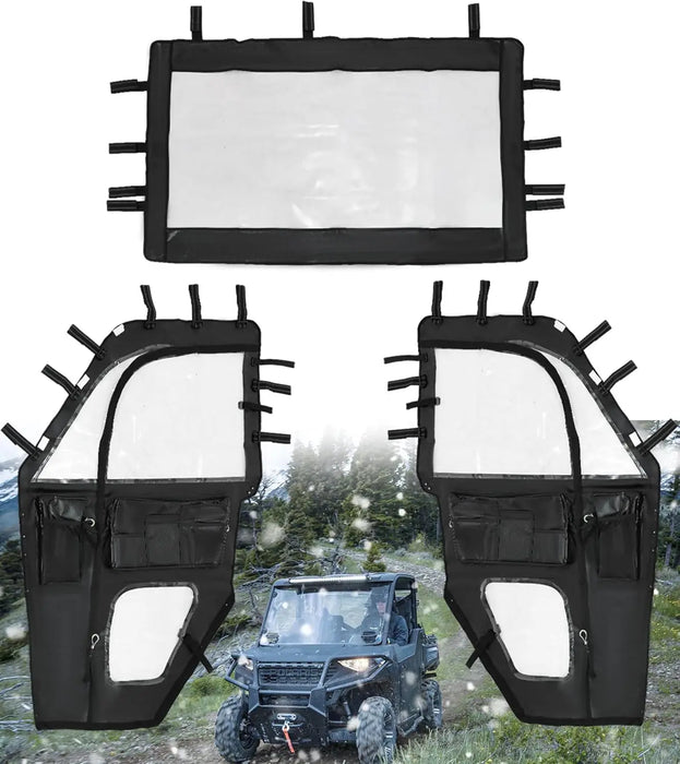 Soft Window Doors and Soft Front Windshield Compatible with Ranger XP 1000, UTV Cab Enclosure Upper Doors Enclosed Protection Kit Fit for Polaris Ranger XP 1000 2017-2025-1