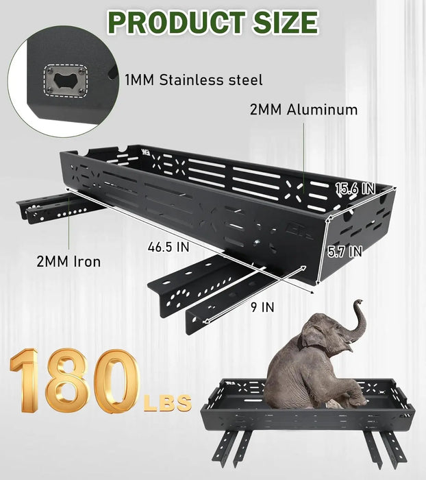 Universal Tractor Tool Box Tray with Bracket 46.5x15.6x5.7 Inch Extra Large Aluminum Tractor Tool Basket 180 LB Capacity Carrier for Farmers Landscapers Ranchers-8