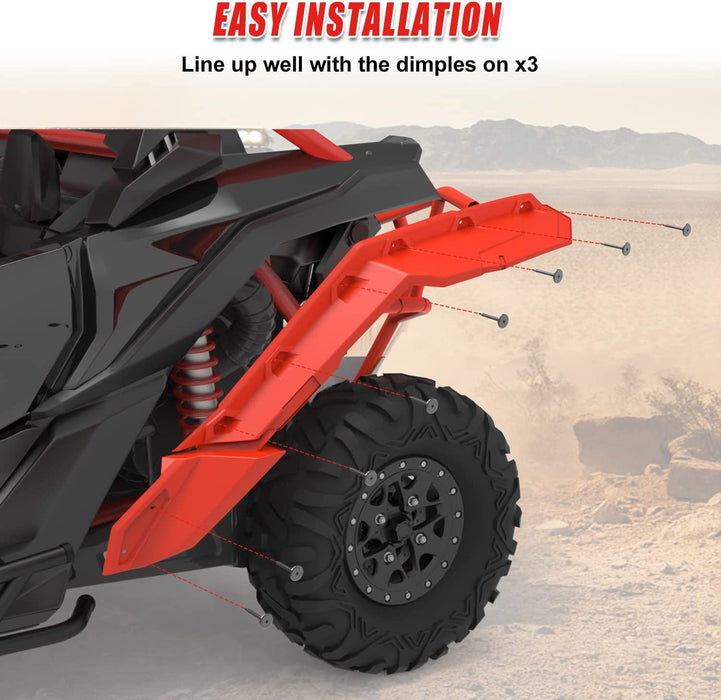 Extended X3 Fender Flares Red Finish Mud Guards