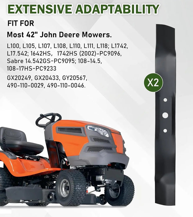 GX20249 2Pcs Lawn Mower Blades Fit for 42 Inch John Deere L105 L110 L118 L100 L111 Scotts L1742 Mowers Lawn Mower Parts Replaces OEM #'s GX20433,GY20567,M128485, Black-4