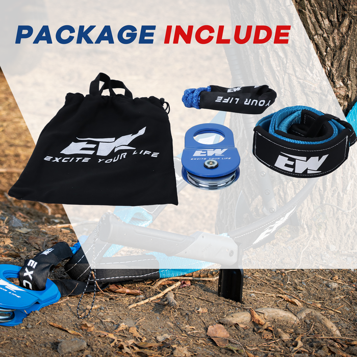 Offroad Recovery Kit Include 3" x8' Tree Saver Synthetic Soft Shackle with Extra Sleeves and 10 Ton Snatch Block Pulley-7
