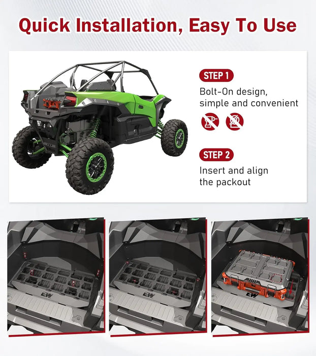 Packout Mount Plate 1.5 Fit for Milwaukee Pack Out Tool Box Storage UTV Mounting Plate Compatible with Kawasaki KRX UTV Rear Bed-7