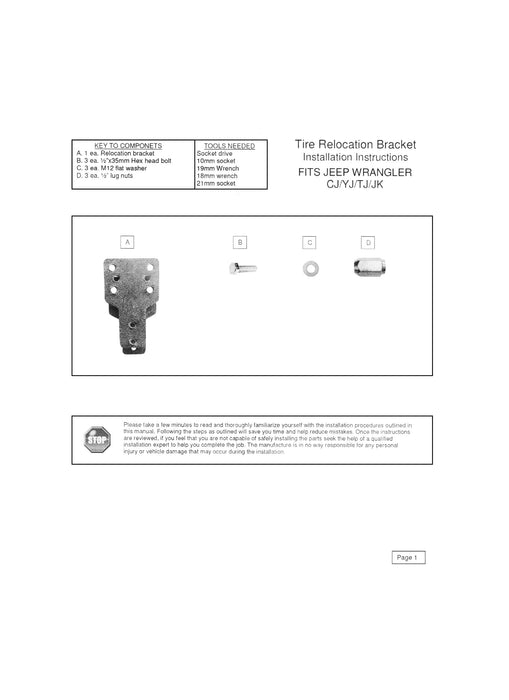 Elitewill Spare Tire Relocation Bracket Fit for 1976-2018 Jeep Wrangler CJ YJ TJ JK