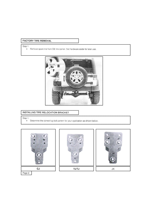 Elitewill Spare Tire Relocation Bracket Fit for 1976-2018 Jeep Wrangler CJ YJ TJ JK