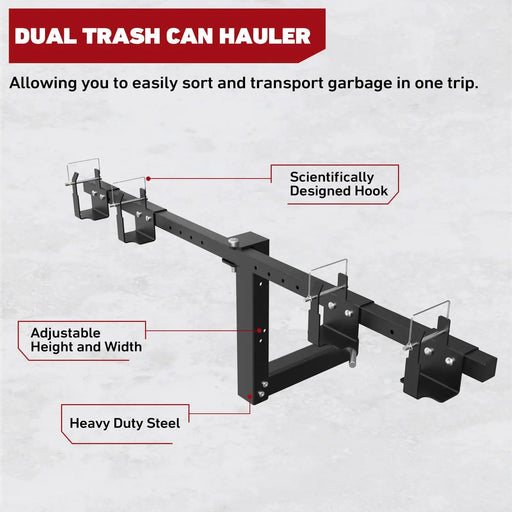 Dual Trash Can Hauler,Wheeled Garbage Can Towing Trailer Hitch Outdoor Trash Can Transporter Hauling Hitch Carrier-2