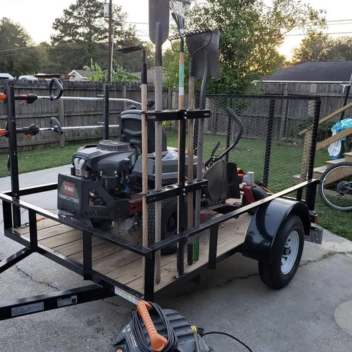 3 Place Lockable Weedeater Trimmer Rack and 6 Holes Hand Tool Rack for Open Landscape Trailer Truck-2