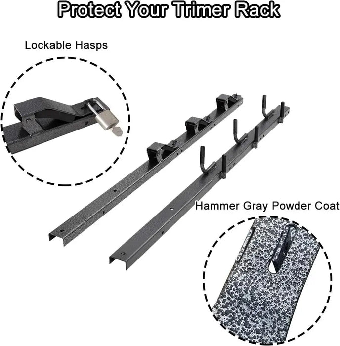 3 Place Lockable Weedeater Trimmer Rack and 6 Holes Hand Tool Rack for Open Landscape Trailer Truck-3