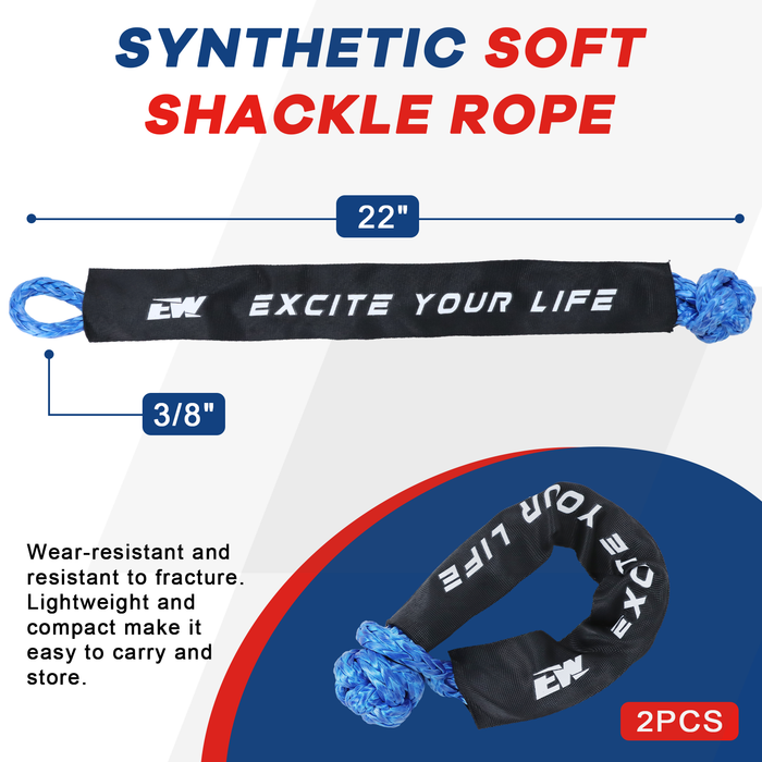 Offroad Recovery Kit Include 3" x8' Tree Saver Synthetic Soft Shackle with Extra Sleeves and 10 Ton Snatch Block Pulley-3