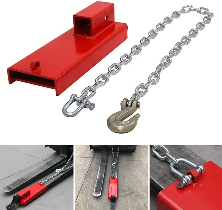 2" Forklift Trailer Hitch Receiver Attachment Pallet Forks Towing Adapter with Chain-3