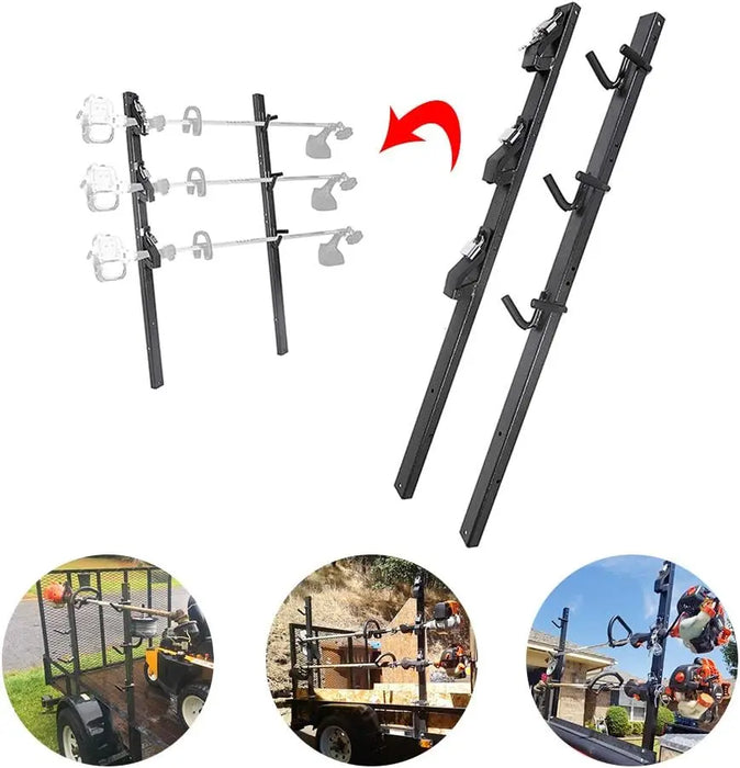 3 Place Lockable Weedeater Trimmer Rack and 6 Holes Hand Tool Rack for Open Landscape Trailer Truck-4