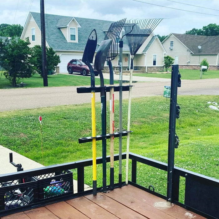 3 Place Lockable Weedeater Trimmer Rack and 6 Holes Hand Tool Rack for Open Landscape Trailer Truck-5