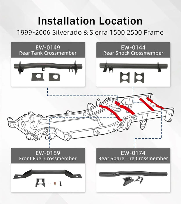 4PCS Front and Rear Fuel Tank Support Crossmember, Rear Upper Shock Mount Crossmember, Rear Spare Tire Support Crossmember Kit-5