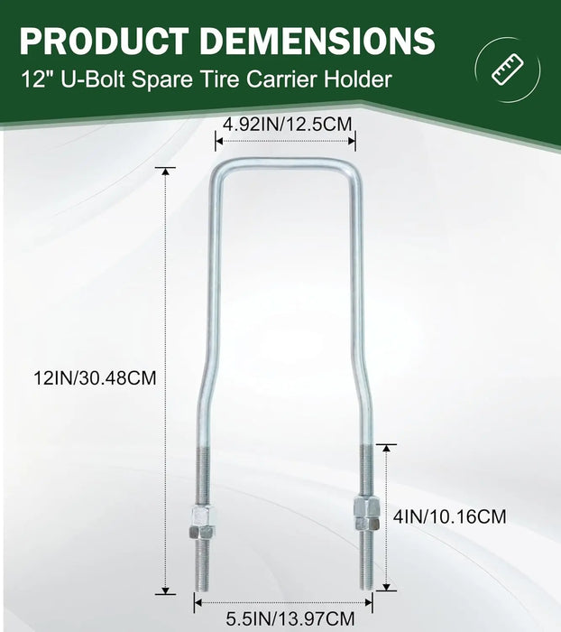 12" U-Bolt Spare Tire Carrier Holder Bracket for Trailer Side Mount 4 or 5 Lug Zinc Plated for Ski Boat, Fishing Boat and Sailboat Trailer-2