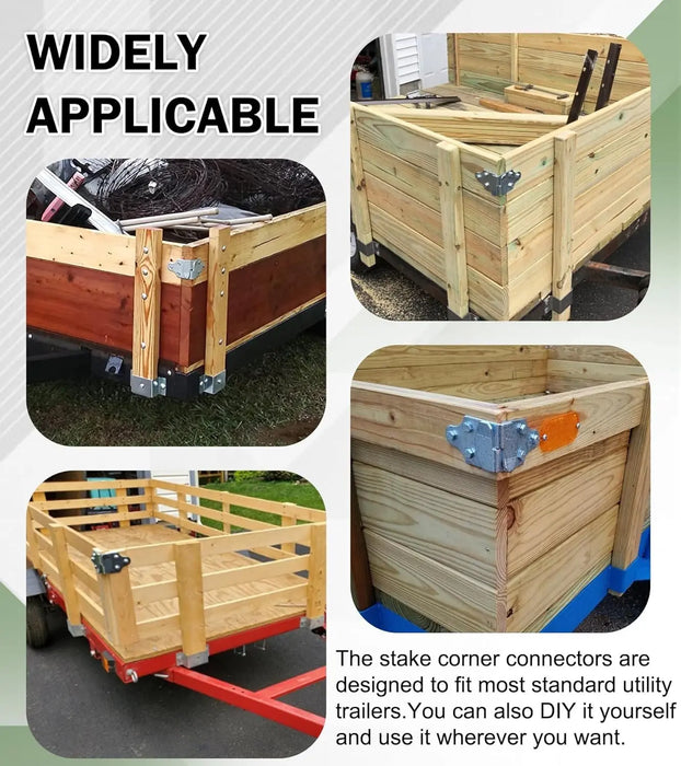 4 Sets Trailer Wood Sides Brackets Latch Rack Stake Body Gates Corner-6