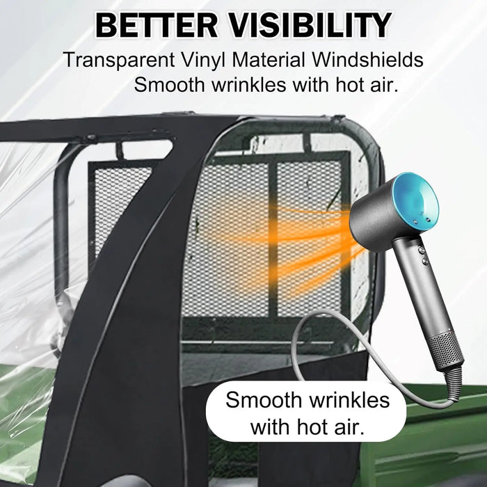 UTV Cab Enclosure Soft Full Cab Cover Compatible with Kawasaki Mule 600 610 610 4x4 XC (2015 & Older), Weatherproof Black with Zippered Windows Rear Panel, Durable All-Weather Protection-4