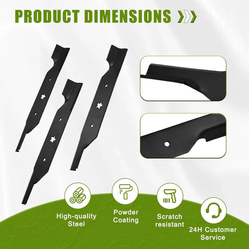 187256 3pcs Lawn Mower Blades with 54" Deck Fit for Craftsman Husqvarna Poulan Mowers Replaces OEM 187254 574292401 532187254 532187256-2