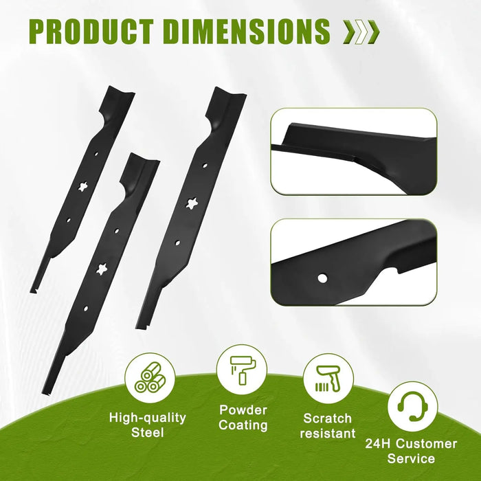187256 3pcs Lawn Mower Blades with 54" Deck Fit for Craftsman Husqvarna Poulan Mowers Replaces OEM 187254 574292401 532187254 532187256-2