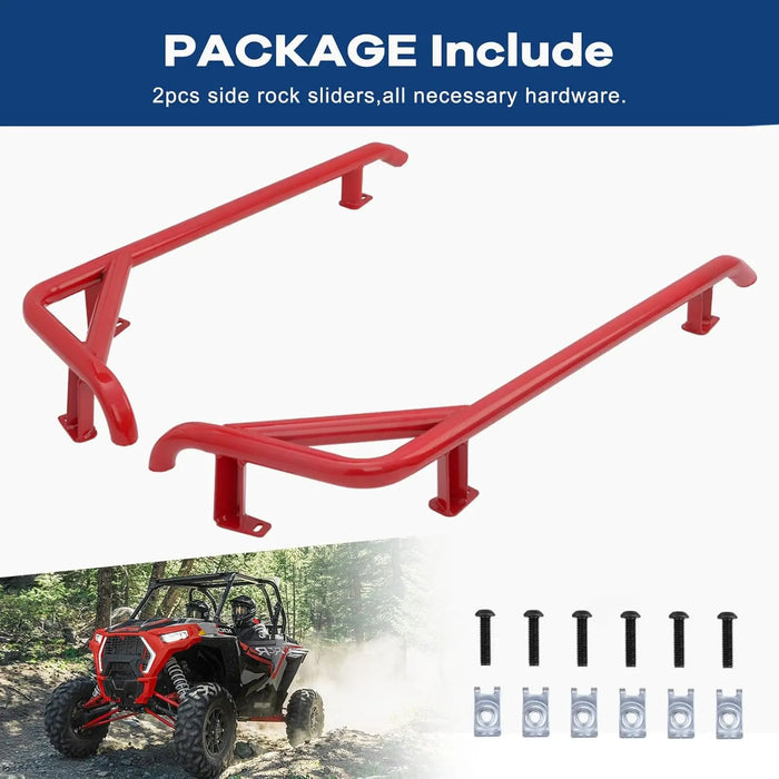 Red RZR Rock Sliders Nerf Bars with Bolts Side Step Tree Kickers Fit for 2014-2023 Polaris RZR 900 Trail, 900S, 1000S, 1000XP, Turbo - 2 Seaters-7