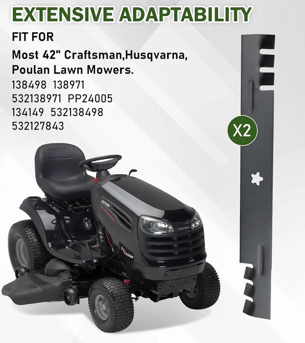 2pcs Lawn Mower Blades Mower Parts with 42" Deck Fit for Craftsman Husqvarna Poulan Mowers Replaces OEM #'s 138498,138971,532138971,PP24005,134149,532138498,532127843,Black-4