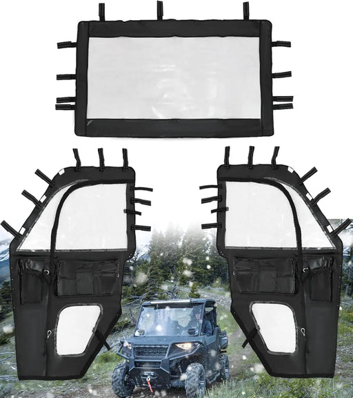 Soft Window Doors and Soft Front Windshield Compatible with Ranger XP 1000, UTV Cab Enclosure Upper Doors Enclosed Protection Kit Fit for Polaris Ranger XP 1000 2017-2025-1