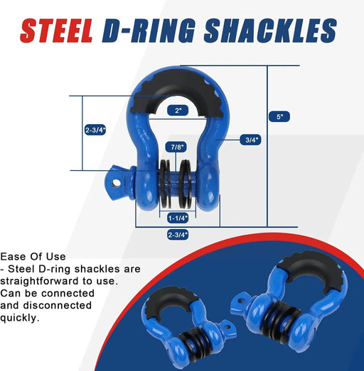 3" x8' Tree Saver Winch Towing Strap, 3/4" D Ring Shackles, 10 Ton Snatch Block Pulley and Storage Bag - Truck, SUV, ATV Offroad Recovery Gear Kit 4x4-2