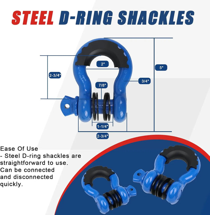 3" x8' Tree Saver Winch Towing Strap, 3/4" D Ring Shackles, 10 Ton Snatch Block Pulley and Storage Bag - Truck, SUV, ATV Offroad Recovery Gear Kit 4x4-2