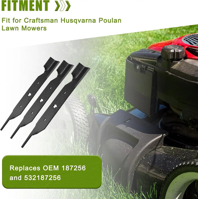 187256 3pcs Lawn Mower Blades with 54" Deck Fit for Craftsman Husqvarna Poulan Mowers Replaces OEM 187254 574292401 532187254 532187256-6