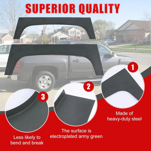 Truck Bed Upper Rear Wheel Arch Skin Repair Quarter Panels Fit for 2007-2013 Chevy Silverado 1500 2500HD Pickup 2 Pcs Black-2