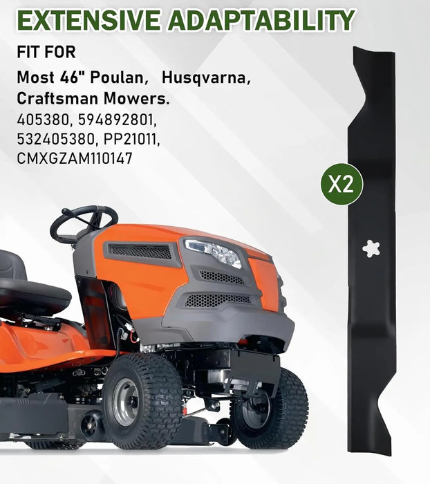  405380 2pcs Lawn Mower Blades Mulching Blade Fit for Most 46 Inch Craftsman Husqvarna Poulan Lawn Mower Parts Replaces OEM#: 405380,532405380,PP21011,Black-5