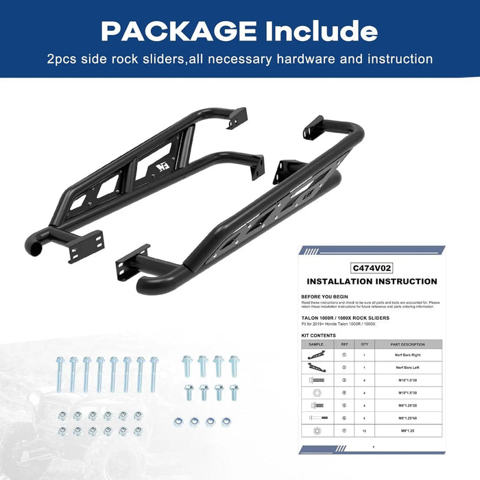 Rock Sliders Side Nerf Bars Aggressive Style Tree Kickers Fit for Honda Talon 1000R/ 1000X 2019+ 2-Seat-7