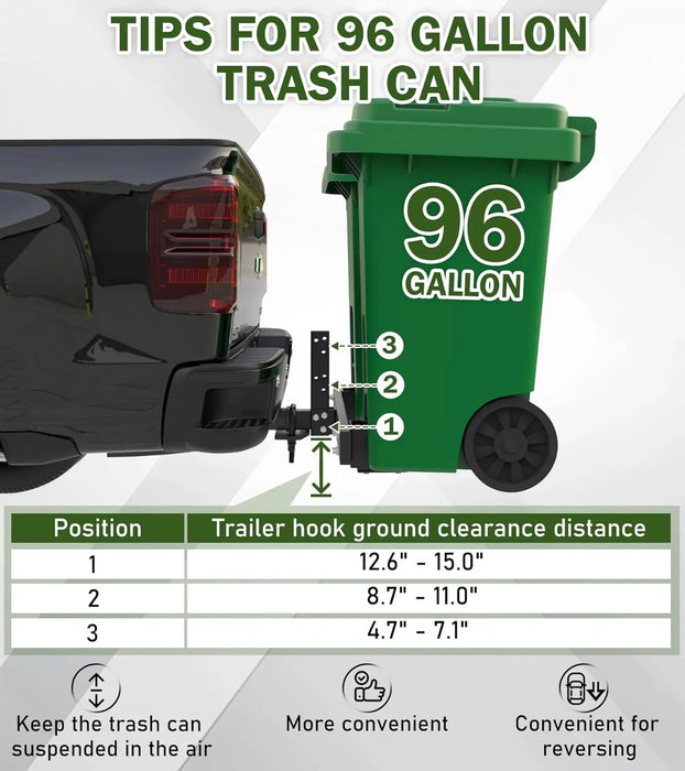  Dual Trash Can Hauler Allowing Backing-up High-Loading Garbage Can Towing Hitch Carrier Fit for Vehicle/Cars/Trucks/Golf Carts/ATV/UTV with 2" Hitch Receiver-4