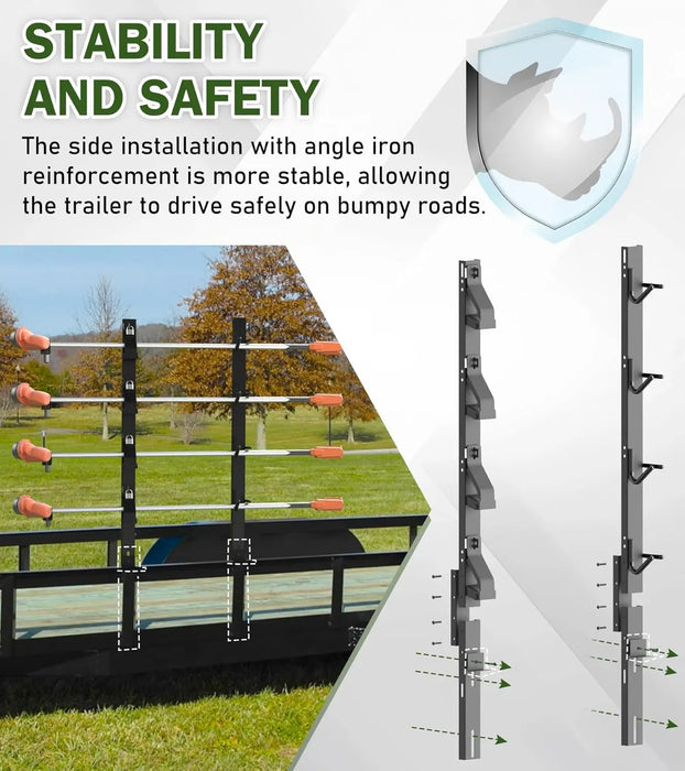 4 Place Weed Eater Racks for Open Trailers Weedeater Rack Trimmer Rack for Trailer Landscape Truck Holder Lawn Equipment Accessories w/Lock-4