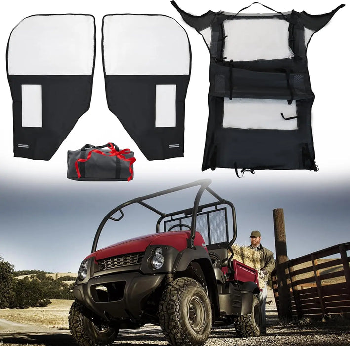 UTV Cab Enclosure Soft Full Cab Cover Compatible with Kawasaki Mule 600 610 610 4x4 XC (2015 & Older), Weatherproof Black with Zippered Windows Rear Panel, Durable All-Weather Protection-7
