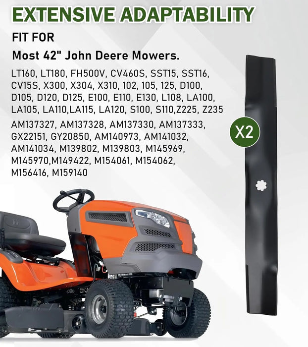AM137327 2 Pcs Lawn Mower Blades Set Fit for 42in John Deere Mowers Lawn Mower Parts Replaces OEM #'s AM141032,M154061, Black-4