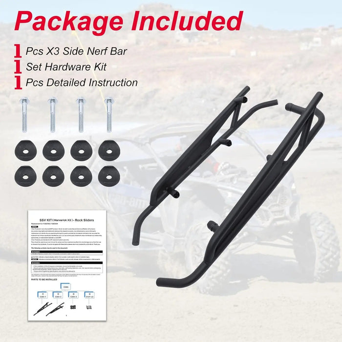X3 Rock Sliders Nerf Bars Kit OEM Style 2-Doors Tree Kickers Compatible with Can Am Maverick X3 / Turbo/R 2017-2024-7