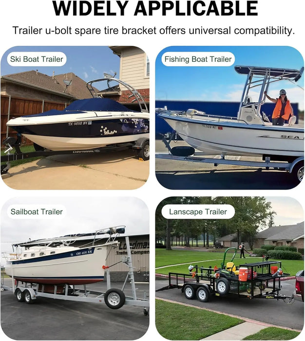 12" U-Bolt Spare Tire Carrier Holder Bracket for Trailer Side Mount 4 or 5 Lug Zinc Plated for Ski Boat, Fishing Boat and Sailboat Trailer-7