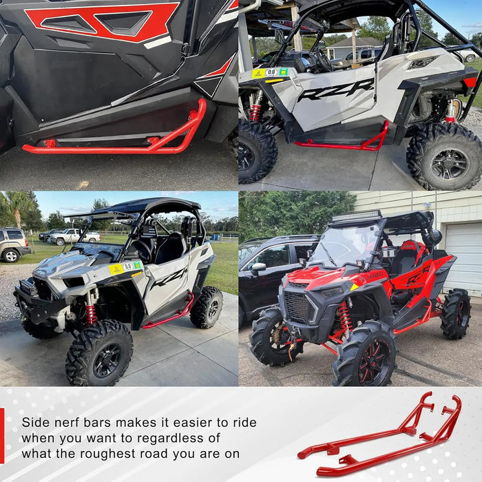 Red RZR Rock Sliders Nerf Bars with Bolts Side Step Tree Kickers Fit for 2014-2023 Polaris RZR 900 Trail, 900S, 1000S, 1000XP, Turbo - 2 Seaters-6