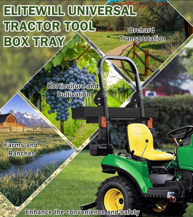 Universal Tractor Tool Box Tray with Bracket 46.5x15.6x5.7 Inch Extra Large Aluminum Tractor Tool Basket 180 LB Capacity Carrier for Farmers Landscapers Ranchers-7