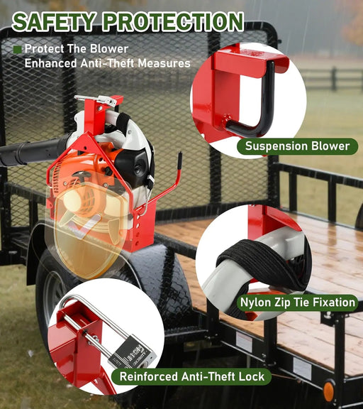  Handheld Blower Rack for Trailer, Lockable Mount Holder Fit for Open/Enclosed Lawn Landscape Trailers & Trucks, for Farm, BBQ & Landscape, Red-2
