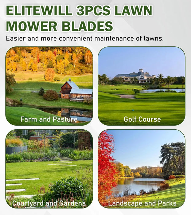 GY20852 3Pcs Mower Blades Set Fit for Most 48 Inch John Deere Lawn Mowers 145 155C D140 D150 D160 LA130 LA140 LA145 Replaces Lawn Mower Parts OEM #'s AM141035, GX21784, GX21786-6