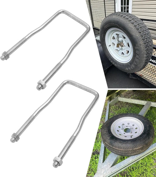 2pcs U-Bolt Spare Tire Carrier Holder Bracket for Trailer Side Mount 4 or 5 Lug Zinc Plated for Ski Boat, Fishing Boat and Sailboat Trailer-1