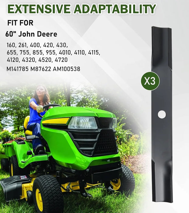 3Pcs Mower Blades Mulching Blade Fit for 60 Inch John Deer Lawn Mower High Lift Mower Blade Lawn Mower Parts OEM#: M141785,M87622,AM100538-4