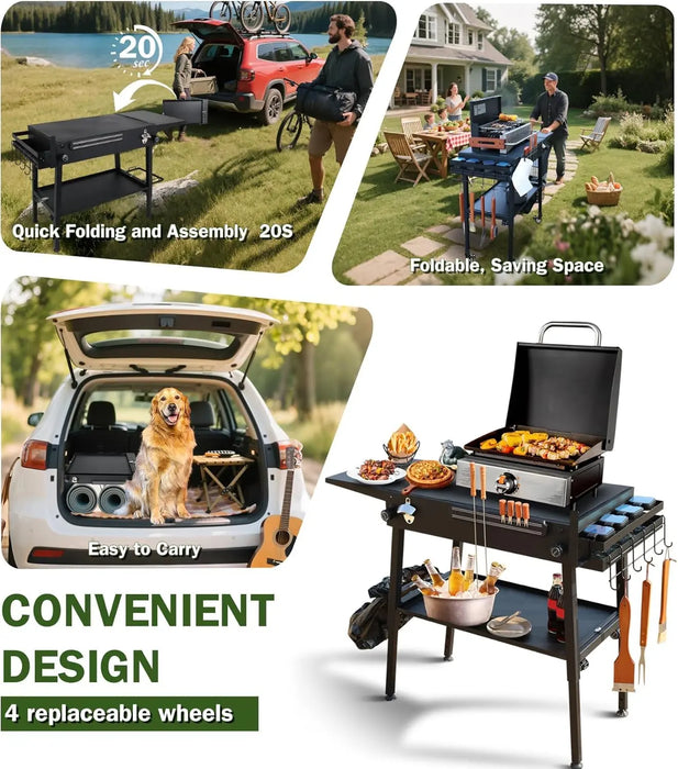 Griddle Stand With Wheels Portable Outdoor Grill Table Fit for Blackstone 17 Inch Or 22 Inch Griddle Foldable Cart Table Suitable for Travel/Camping and Outdoor Meals-3